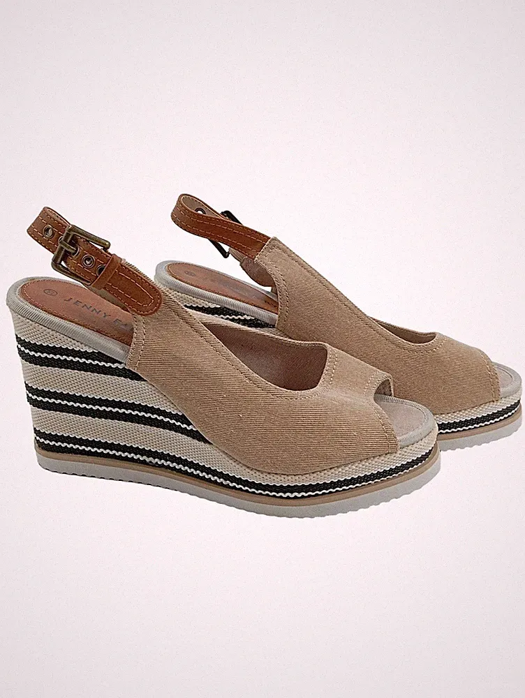 Jenny Fairy Damen Sandaletten Keilabsatz Beige Gr. 39 Slingback
