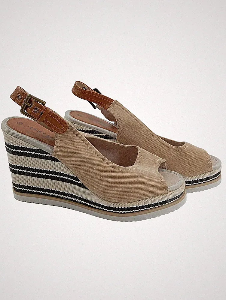 Jenny Fairy Damen Sandaletten Keilabsatz Beige Gr. 39 Slingback