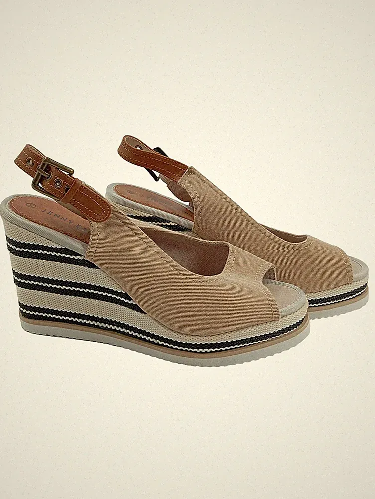 Jenny Fairy Damen Sandaletten Keilabsatz Beige Gr. 39 Slingback