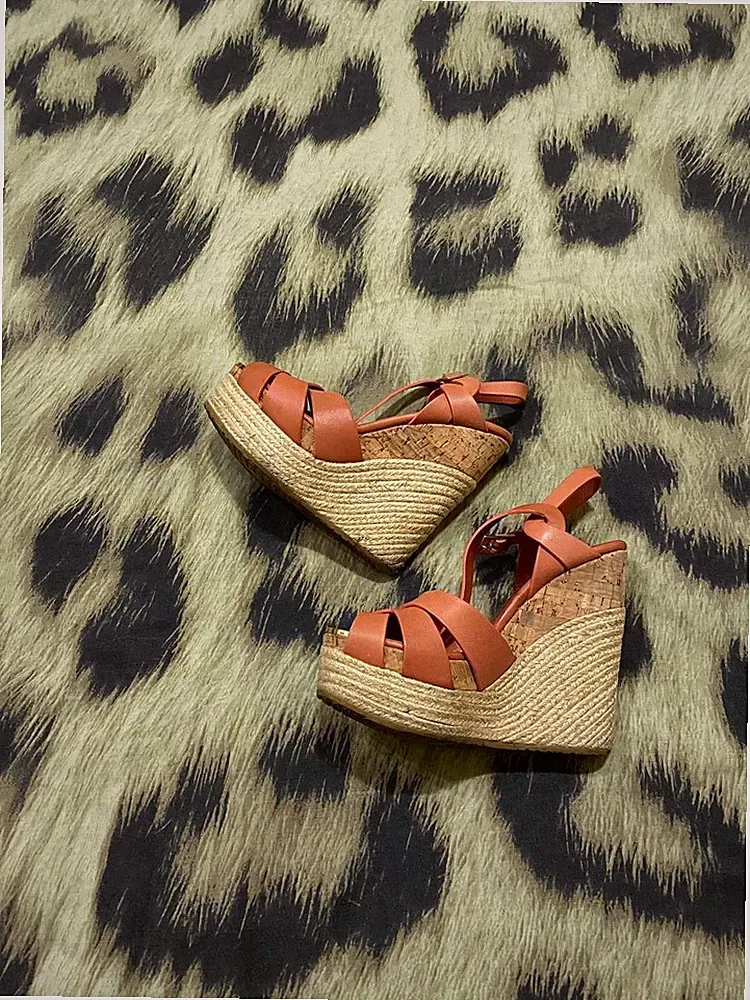 Jimmy Choo braune Leder Espadrille-Stil Keilabsatz Sandalen EU 37,5 / US 7