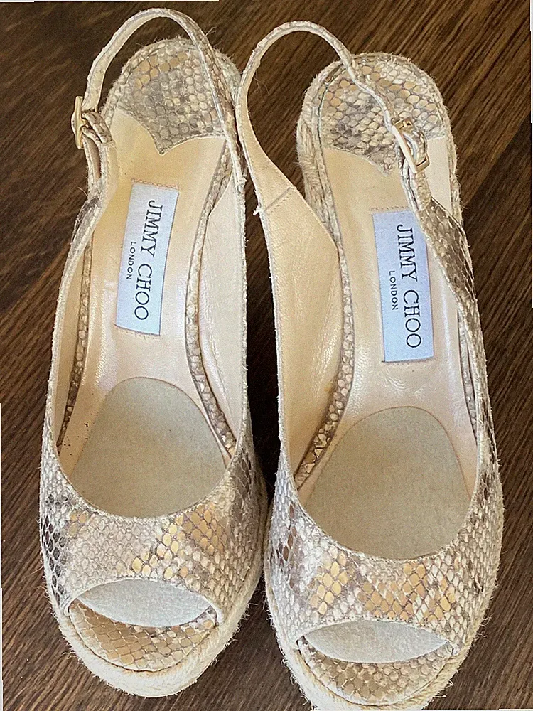 Jimmy Choo High Heels Keilabsatz sexy Peeptoes, Tierdruck Gr. 38/39, 2x getragen