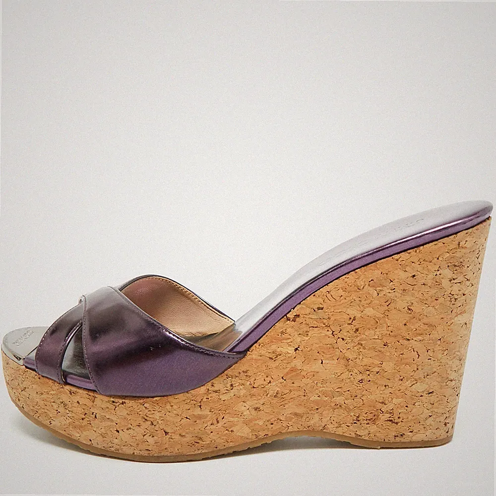 Jimmy Choo Parfum Gr. 41 Lila Lackleder Kork Plateau Keilabsatz Sandalen