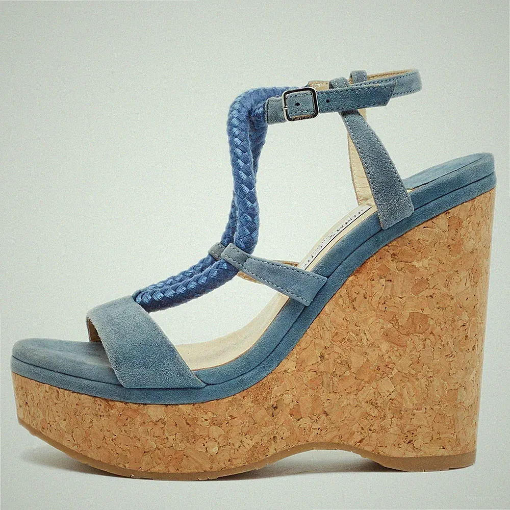 Jimmy Choo Sandaletten Wynwood Größe 38 Blau Wildleder Keilabsatz