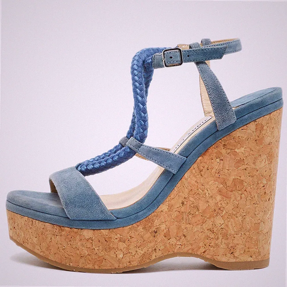 Jimmy Choo Sandaletten Wynwood Größe 38 Blau Wildleder Keilabsatz
