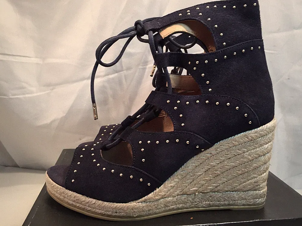 John Lewis Damen-Sandalen AND/OR Marnie Keilabsatz marineblaues Wildleder UK 7
