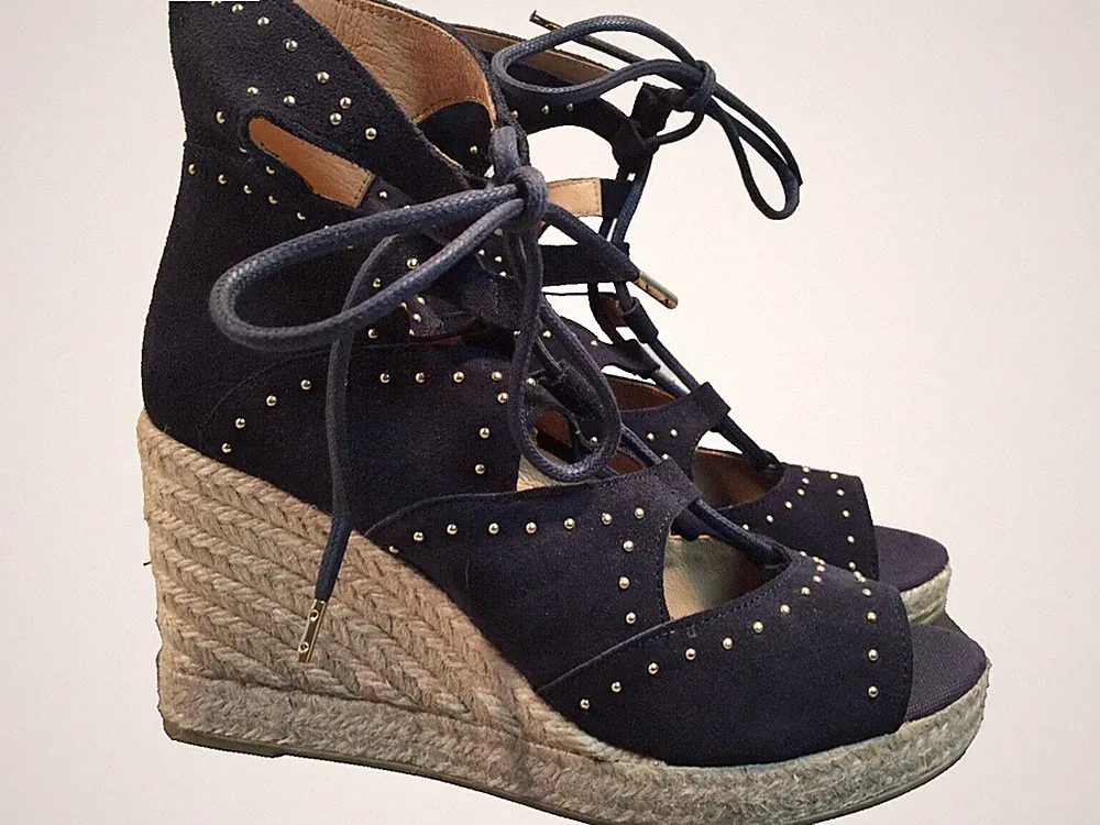 John Lewis Damen Wildleder Sandalen UK 8 / 41 Marnie Navy Blau Hoher Keilabsatz