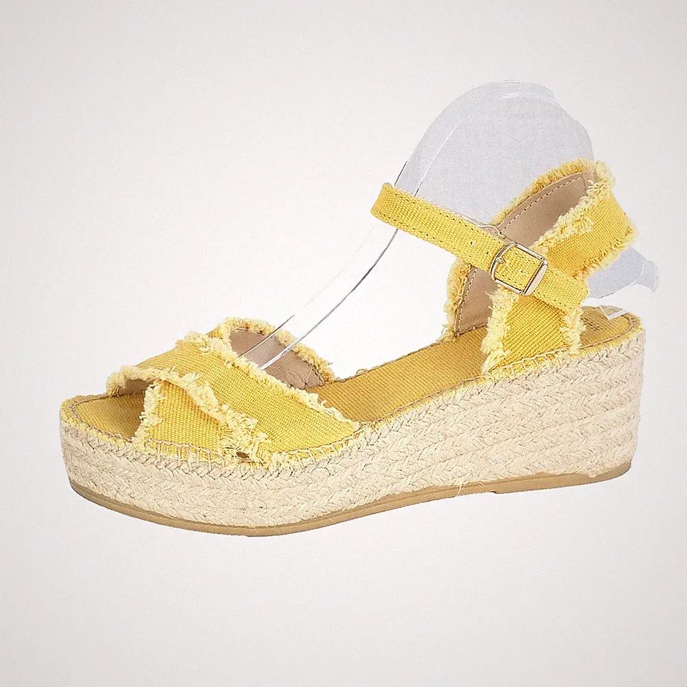 John Lewis Kiri Espadrille Sandalen Gelb Plateau UK 7 EU 40 Made in Spain