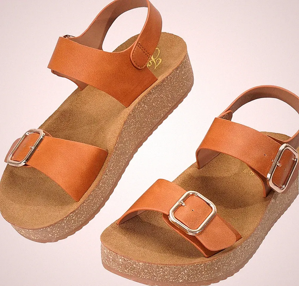 JOMIX Sandalen Damen mit Doppelter Schnalle Keilsandalen Korksohle und Riemen