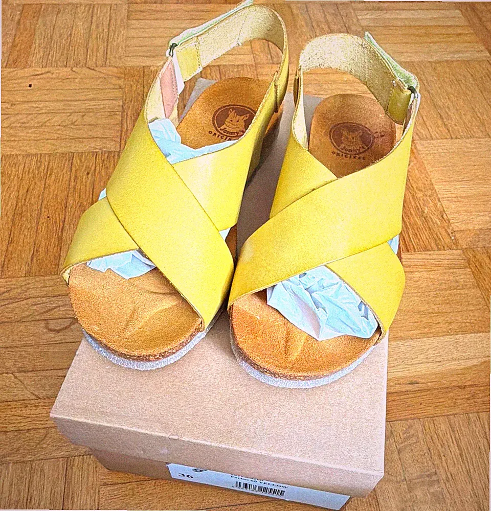 Jonnys LOGRONO Damen Sandalen Gelb EU 36 Keilabsatz Klettverschluss Leder