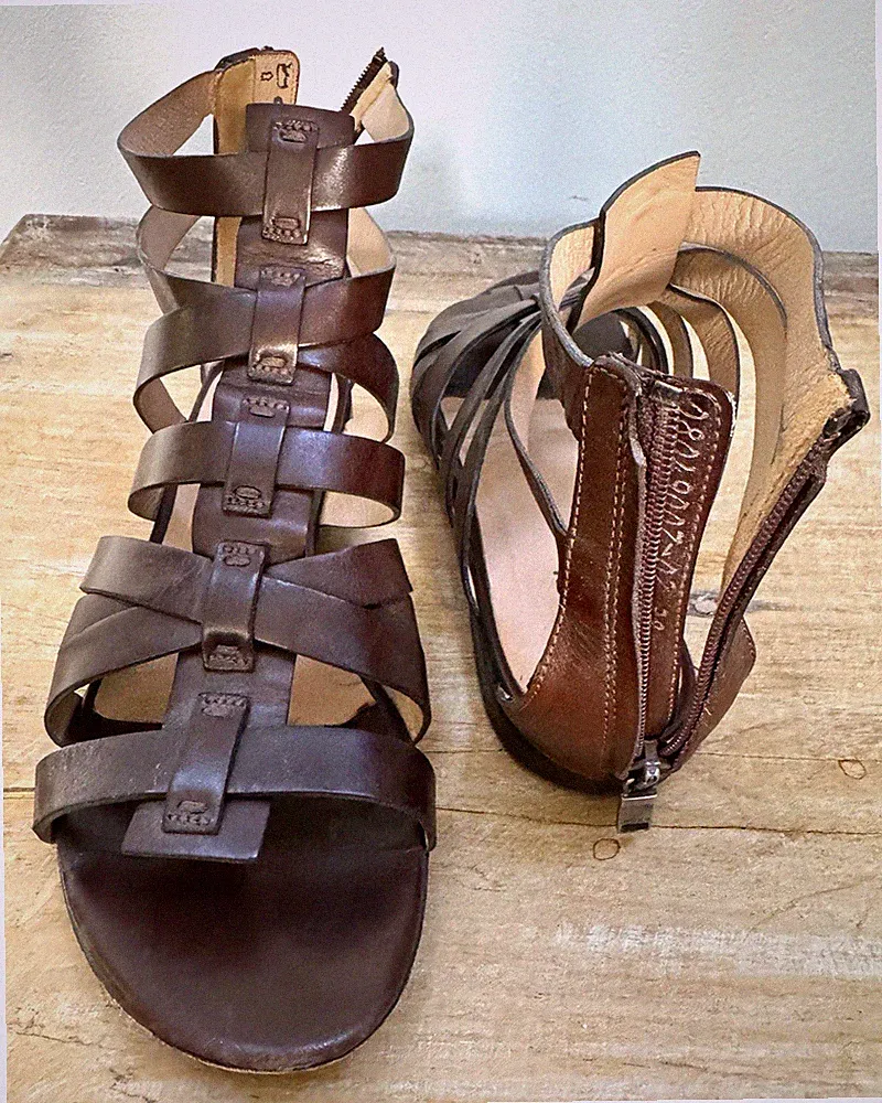 JOOP! Gladiator-Sandalen Keilabsatz Leder Braun Knöchelriemen EU 38