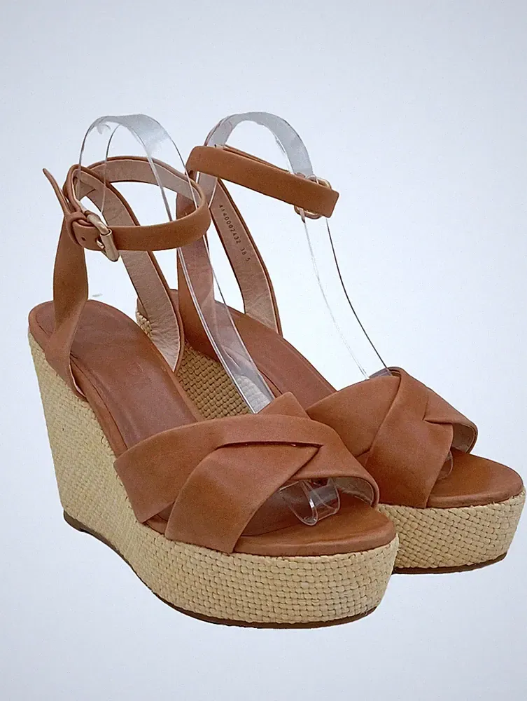 JOOP! Sandaletten Wedges Damen Leder Braun Gr. 38.5 Keilabsatz 12 cm