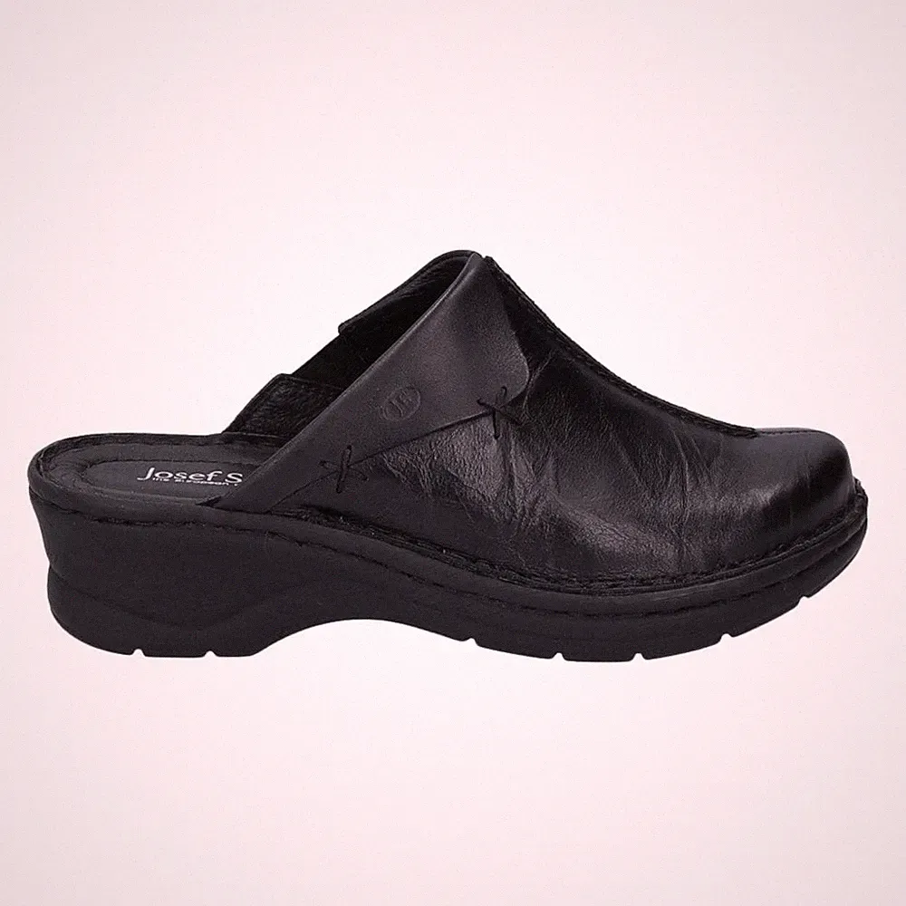 Josef Seibel Catalonia 48 schwarz Leder Damen niedriger Keilabsatz Clogs Pantoletten