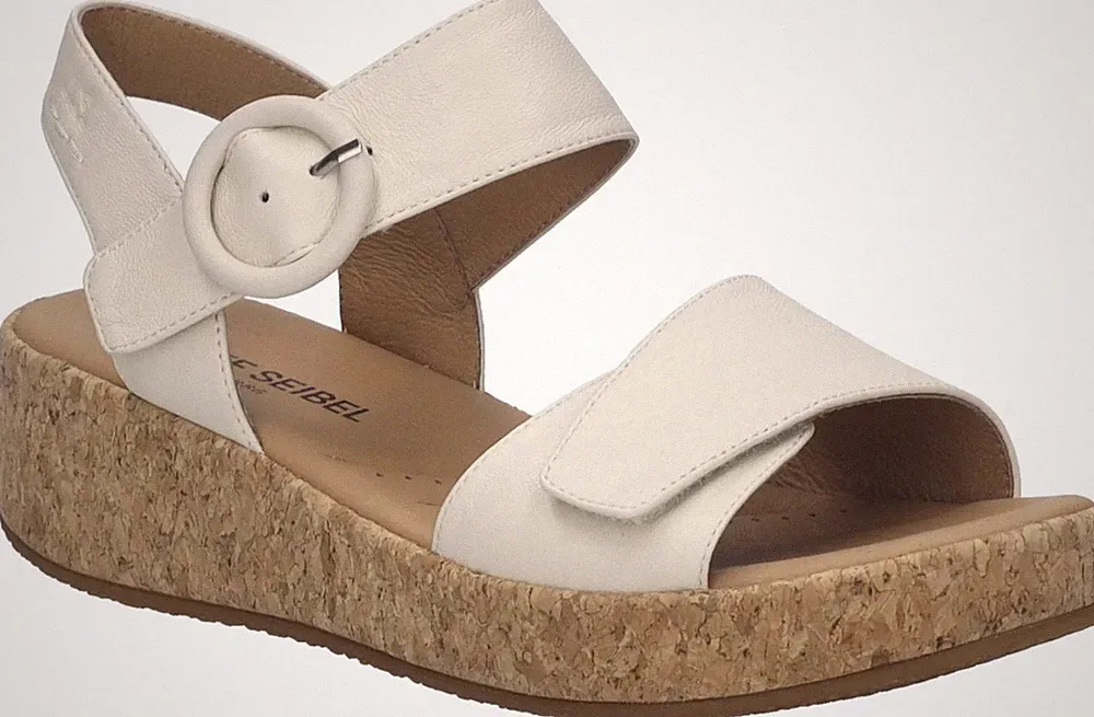 Josef Seibel Sandale Evita 05 Beige Leder Sandalette Klettverschluß Keilabsatz