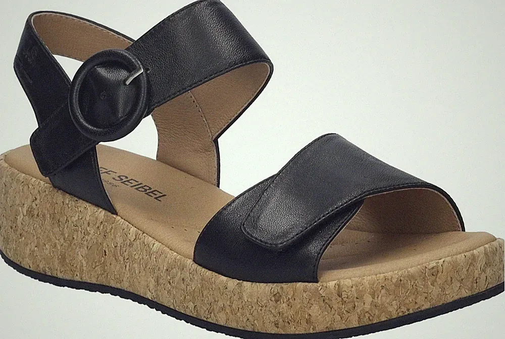 Josef Seibel Sandale Evita 05 Schwarz Leder Sandalette Klettverschluß Keilabsatz