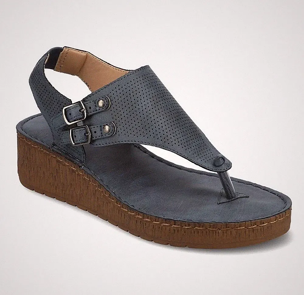Journee McKell Blaue Keil Thong Sandale Damen Größe 8 - Einzelhandel $69