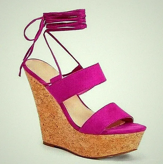 JustFab Jennette Damen-Plateausandalen UK 5,5 fuchsia-lila Keilabsatz