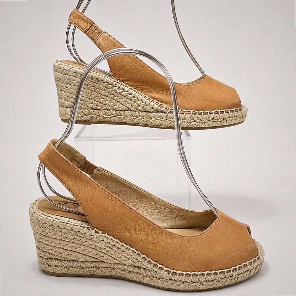 Kana Espadrilles Leder Keilabsatz Größe 3,5 braun zehenfrei hergestellt in Spanien Keilabsatz