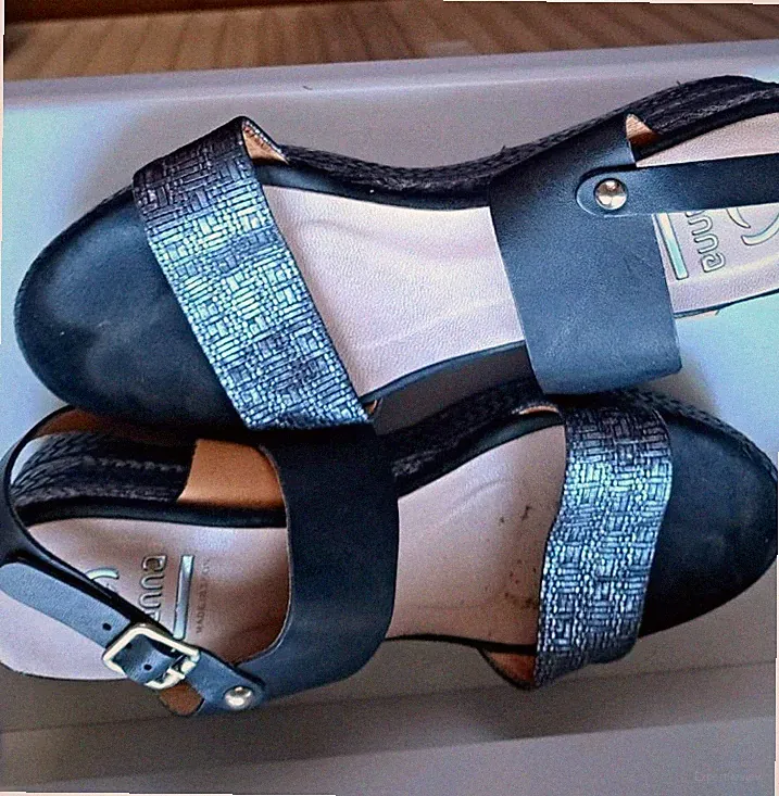 KANNA Damen Riemchen-Sandalen Leder EU 39 Keilabsatz Schnalle Schwarz