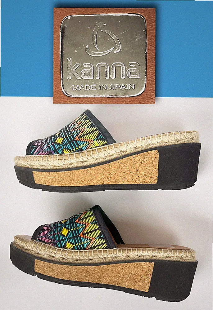 KANNA Wedges Plateau Pantolette Sandale Espadrilles Gr. 37 Boho Hippie HANDMADE