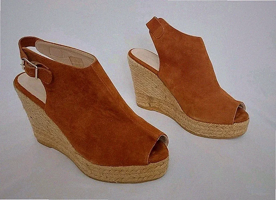 Karen Millen MITTELBRAUNE ESPADRILLE-SANDALEN AUS WILDLEDER 4 ZOLL KEILABSATZ EU37 UK4 KOSTENLOSER VERSAND!