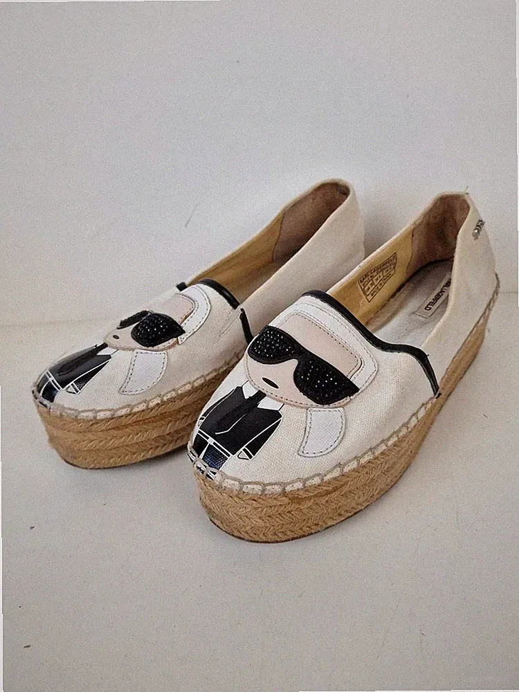 Karl Lagerfeld Iconik Canvas High Plateau Espadrilles UK 6 weiß Flatform