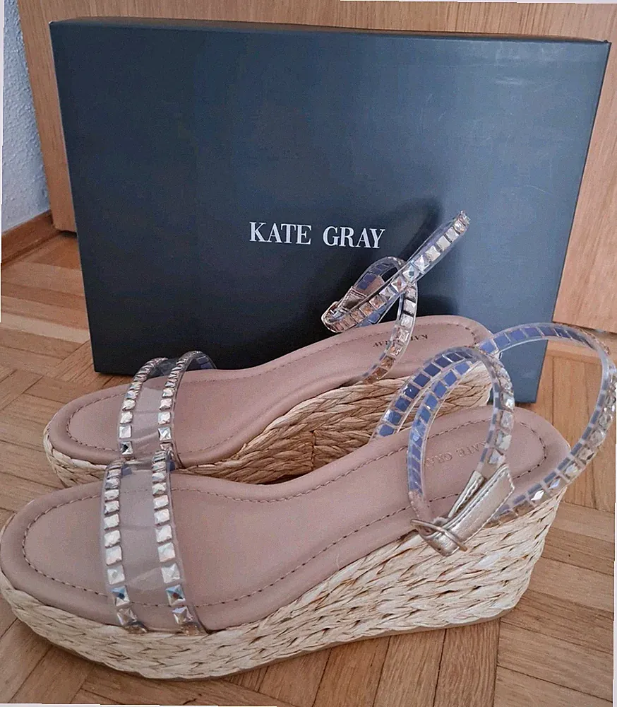 Kate Gray * Keilabsatz Sandaletten Wedges * Transparent * Schmucksteine 38 NEU