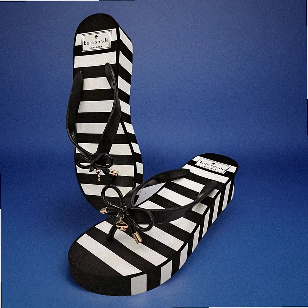 Kate Spade Women's Rhett Sandal Size 8M Platform Thong Slide Black White Striped