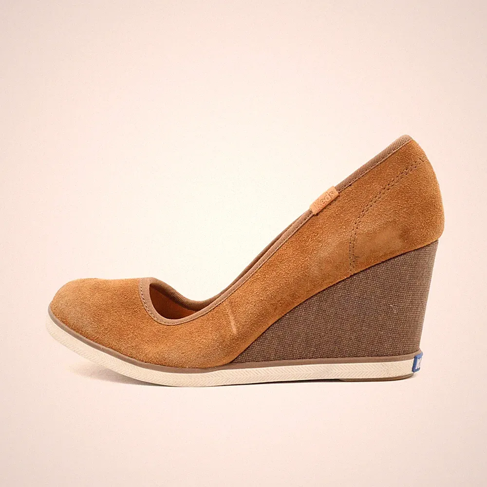 Keds Damen Pumps EU 37 WH57687 Tan Wildleder Bequem Keilabsatz