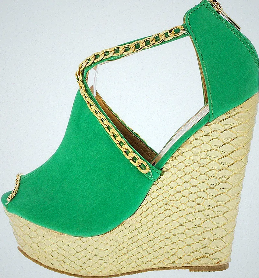 Keil Absatz Damen Pumps grün/gold Gr. 36