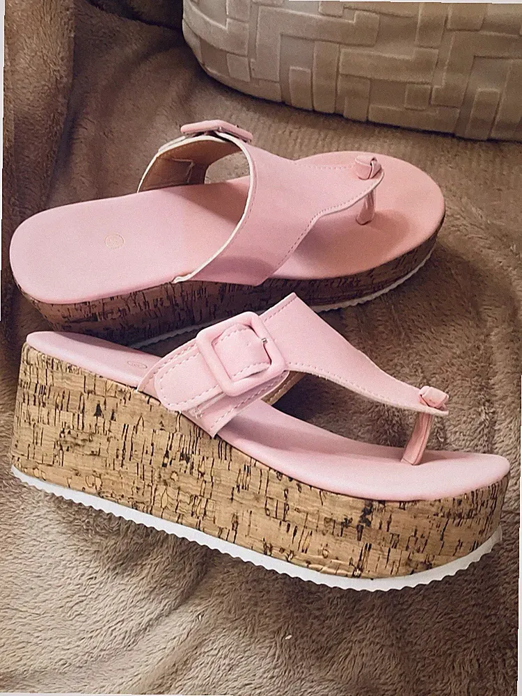 Keil Absatz Wedges Platform Sandaletten Pantoletten Babyrosa 39 Zehentrenner