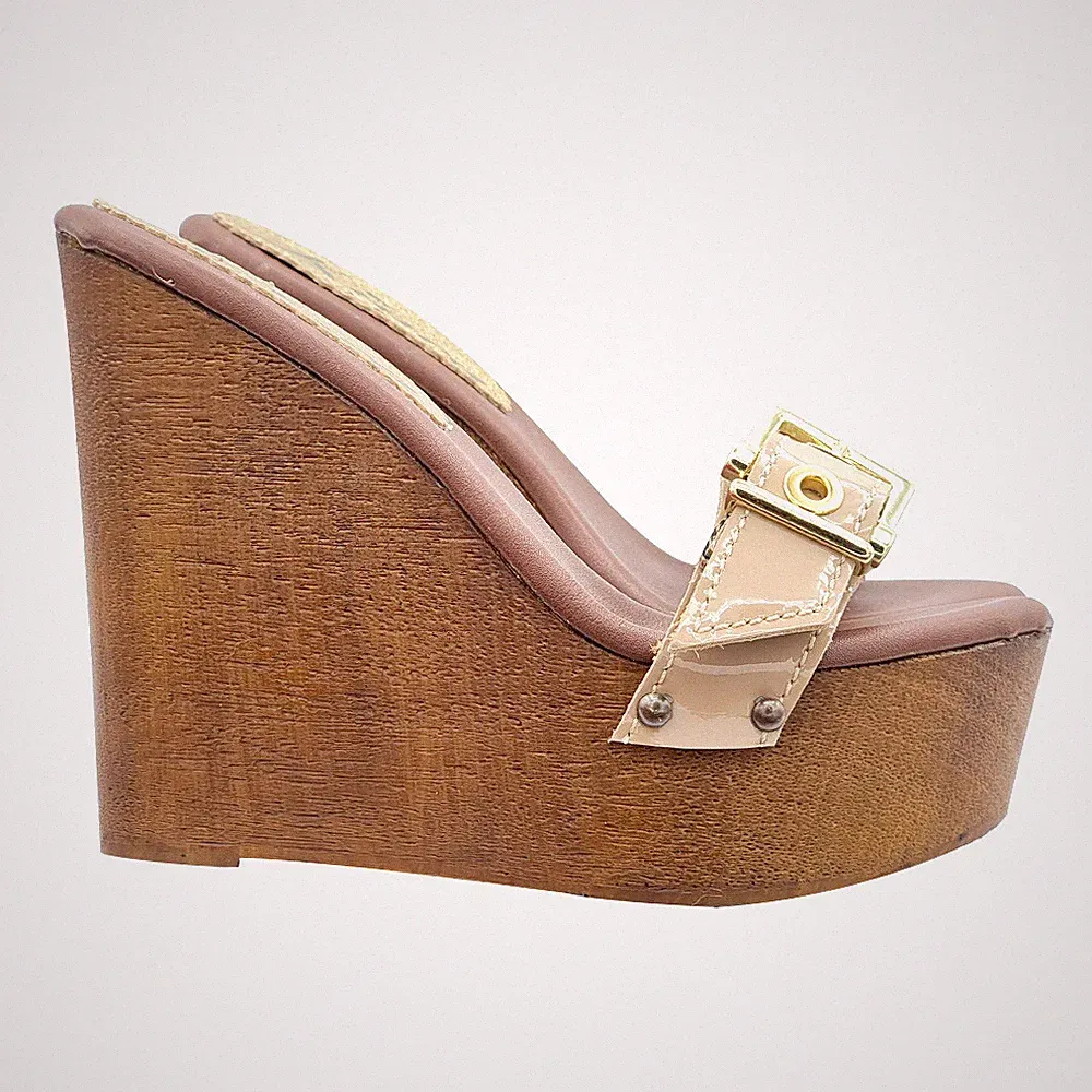 Keilabsatz Band beige Lack Riemchen Absatz 13 -Made in Italy - KZ3236 VERN BEIGE