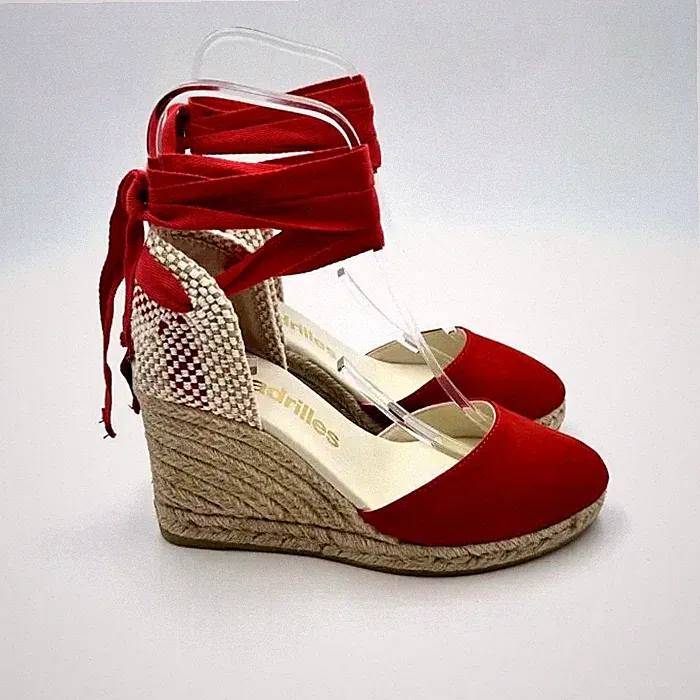 Keilabsatz Espadrilles aus rotem Wildleder mit Knöchelschnürung, h9cm Art Colin Ante