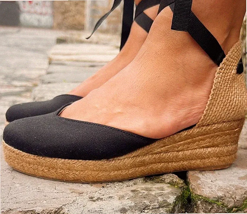 Keilabsatz Espadrilles Schnürung Knöchelriemen Baumwolle Damen verschiedene Farben Made in Spain