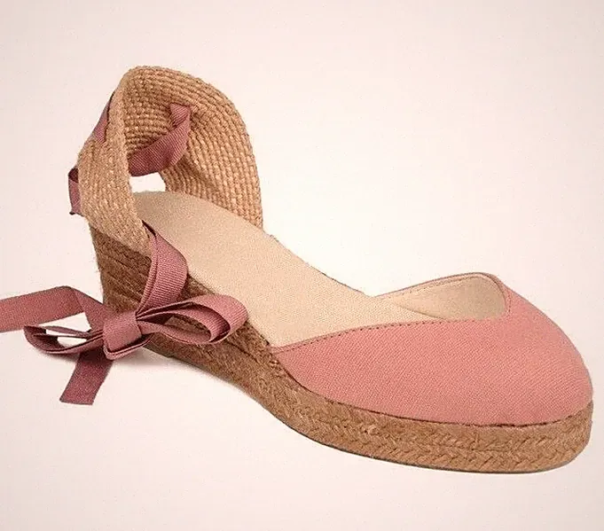 Keilabsatz Espadrilles Schnürung Knöchelriemen Baumwolle Damen verschiedene Farben Made in Spain