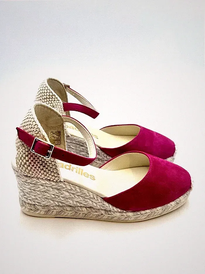Keilabsatz Espadrilles Wildleder Fuchsia, Knöchelriemen, H6cm Art Robi Türen