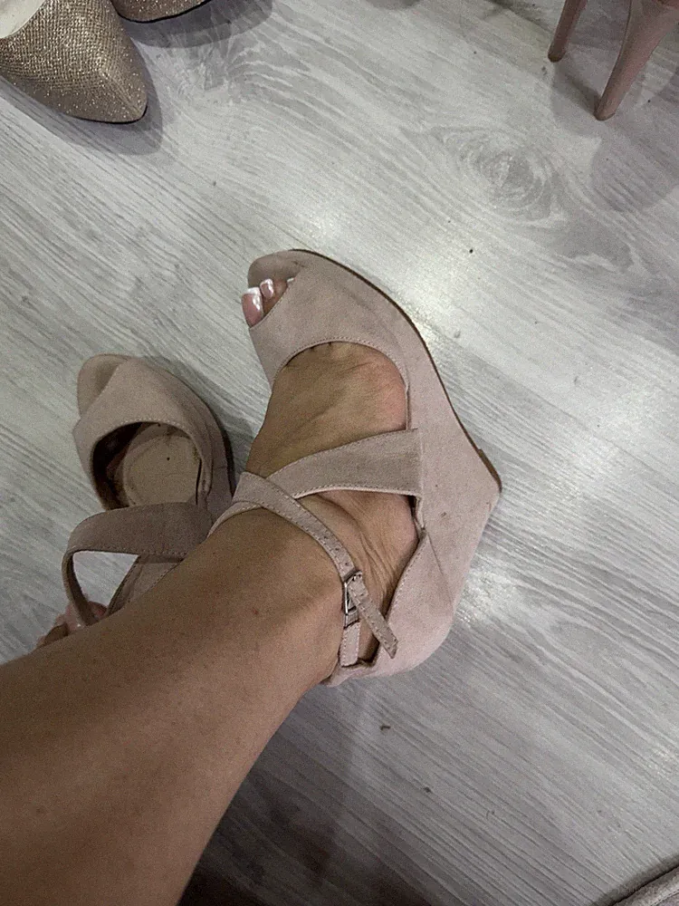 Keilabsatz High Heels Schuhe Plateau Rosa Beige 38