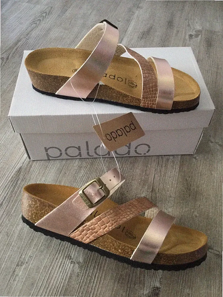 Keilabsatz Pantolette Gr.39 69,99€ Weich Fußbett Chios rose gold Palado Sandale