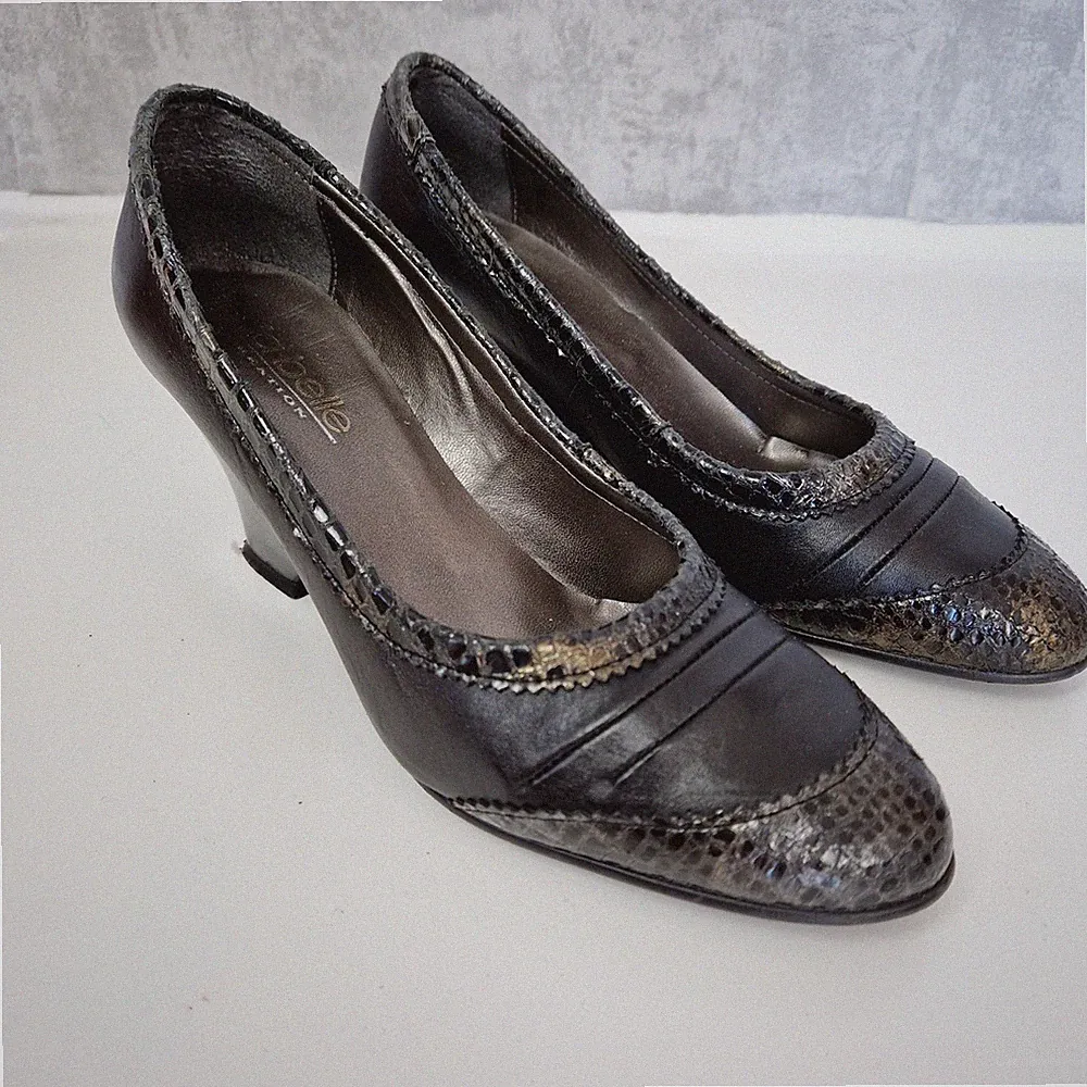 Keilabsatz Pumps Gr 40 6,5cm Wedges Schwarz La Belle Festlich Kleiner Absatz