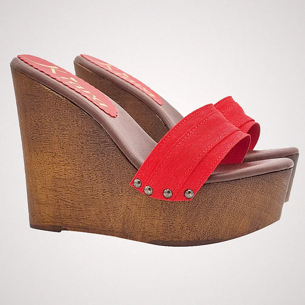 Keilabsatz rote Flöße Schuhe mit Absatz 13 bequem - 100% Handmade - KZ3101 ROT