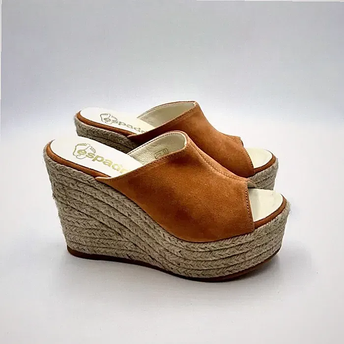 Keilabsatz Sabot Espadrilles aus Terrakotta Canvas, H 10 cm, flach. 4cm Art. Velour Blitz