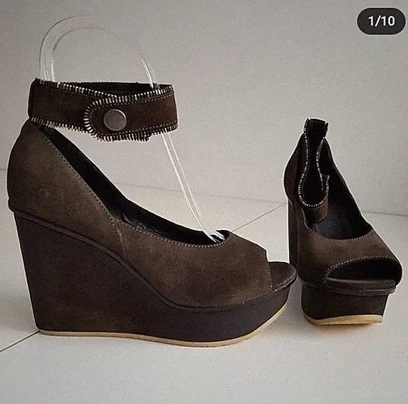 Keilabsatz Sandalen mit Plateau offene Spitze Echtlederschuhe DIESEL 38 25cm
