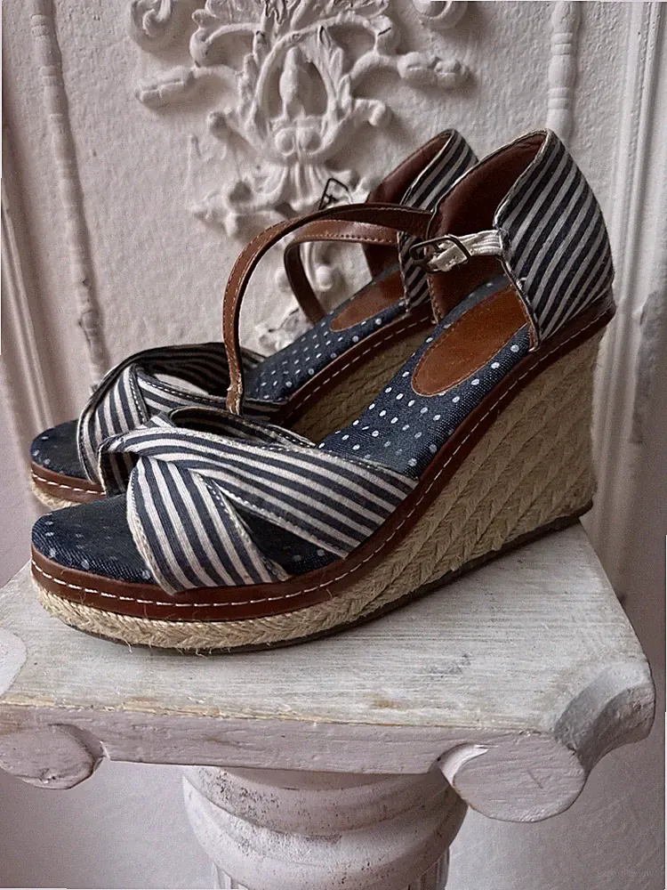 Keilabsatz Sandalette Wedges Espandrilles 36 maritim Blau Weiß Gestreift Absatz