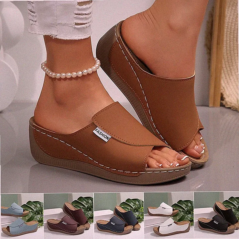 Keilabsatz Sandaletten für Damen, Sommerschuhe Pantoletten Slipper