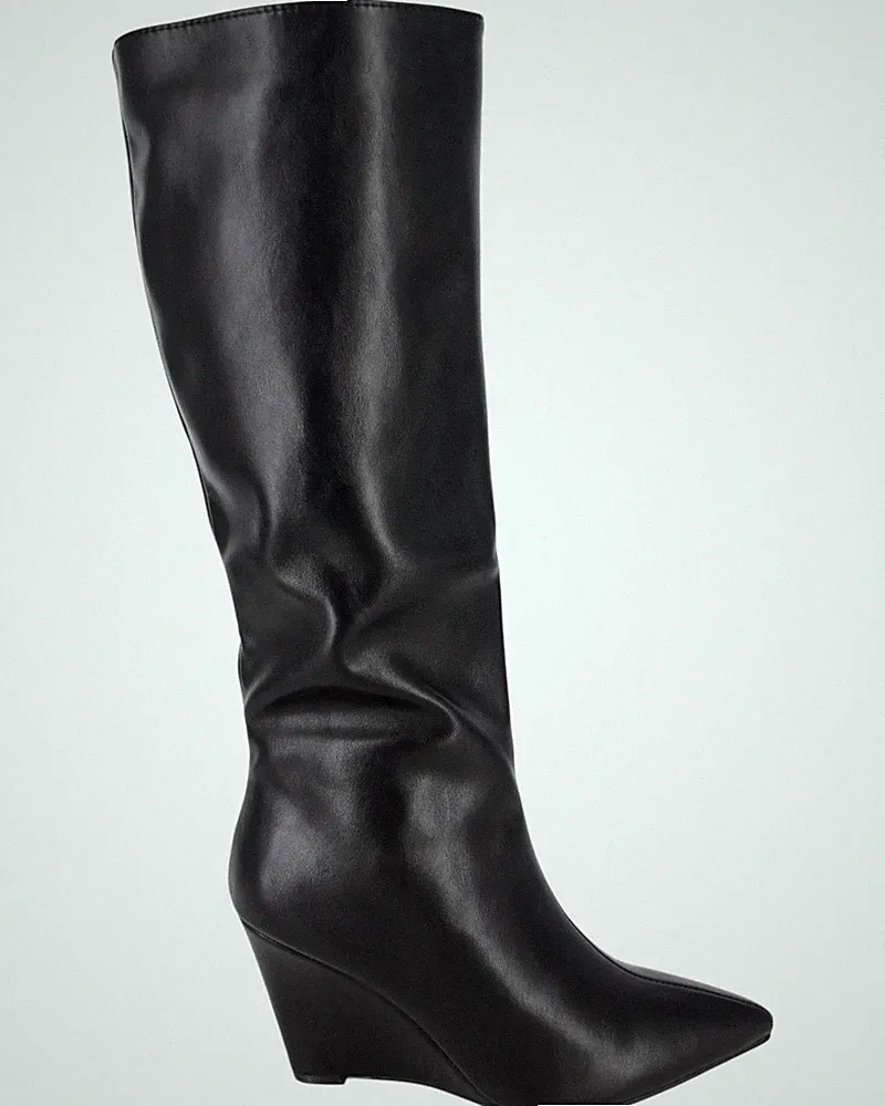 Keilabsatzstiefel, 8,5 cm, Damen Obermaterial schwarzes Kunstleder