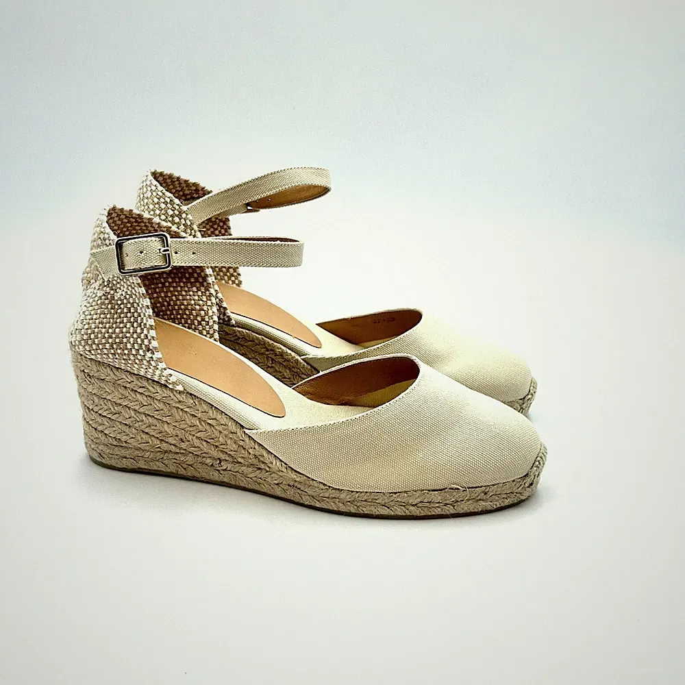 Keile Castaner Aus Leinwand Elfenbeinfarbe Gurt Ankle H&m 7cm Plat 2cm Carol /6/