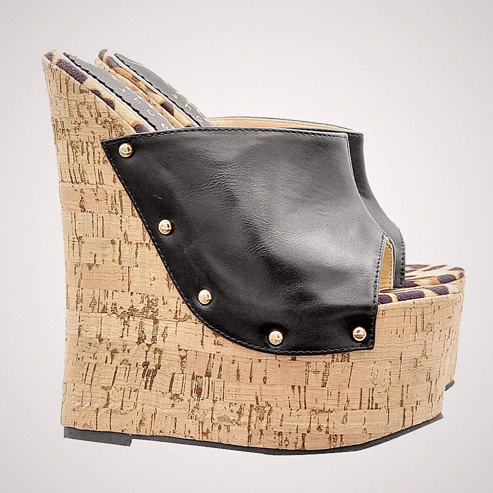 Keile Schwarz Aus Kork Mit Einlegesohle Leopard Und Absatz 18 CM -KHZ300 Schwarz