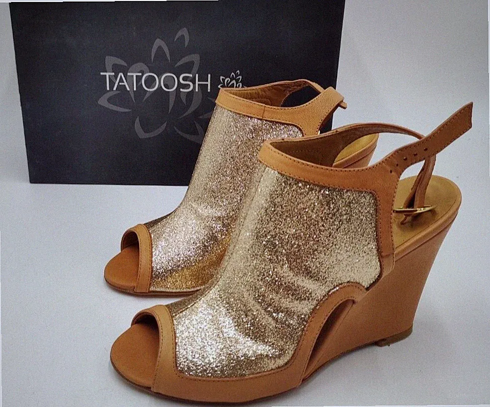 Keilsandalen 37 Leder Tatoosh Deauville Glitter Oro Gold Braun Damen