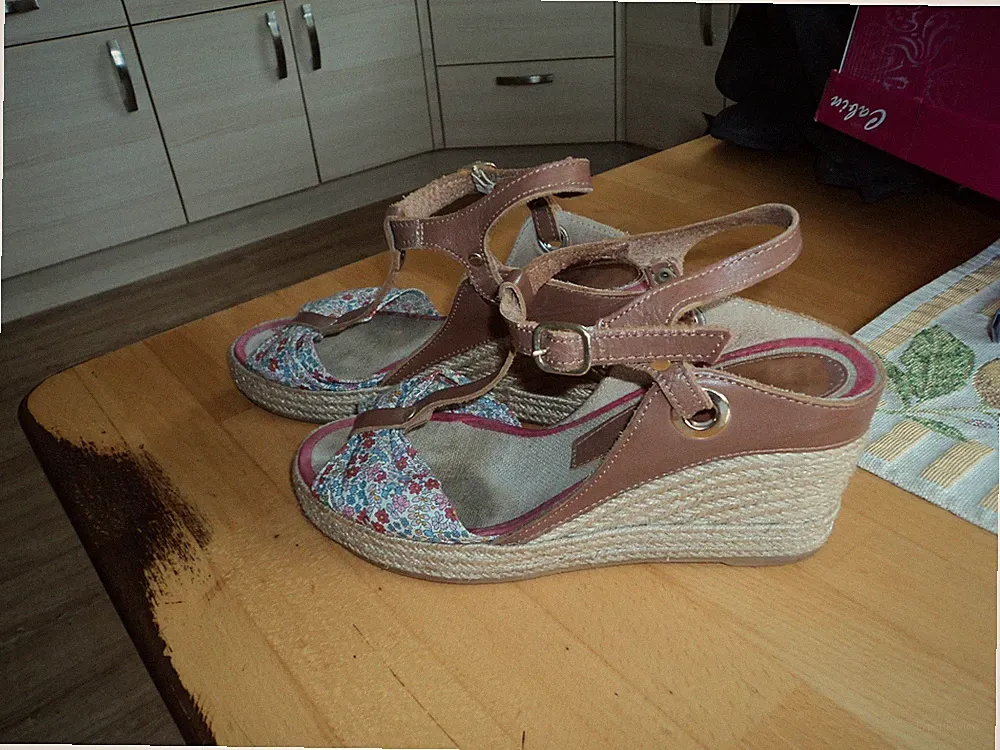 Keilsandalen Damen, Gr: 38 - Plateau - beige/bunt - 8 cm Absatz