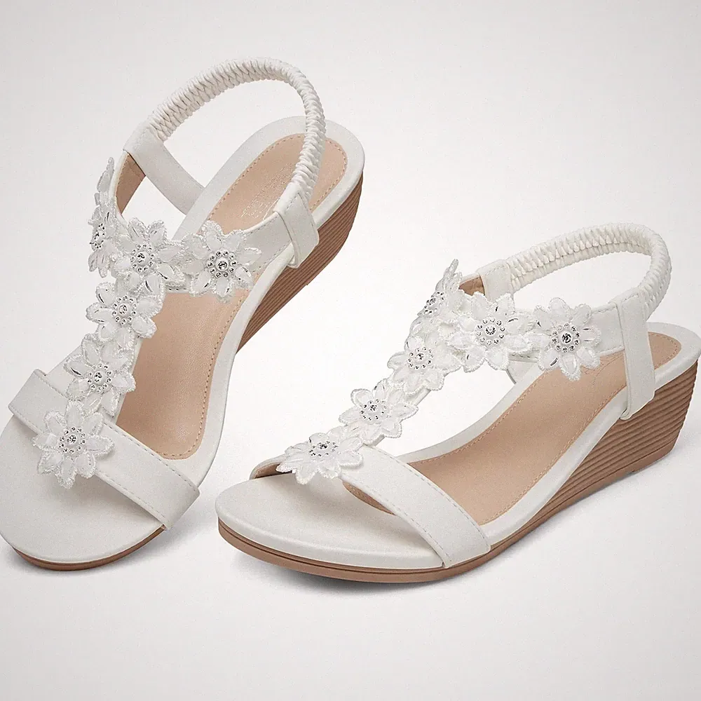 Keilsandalen für Damen, elegant Sommer, Plateau, bequem, niedrige Keilabsätze...
