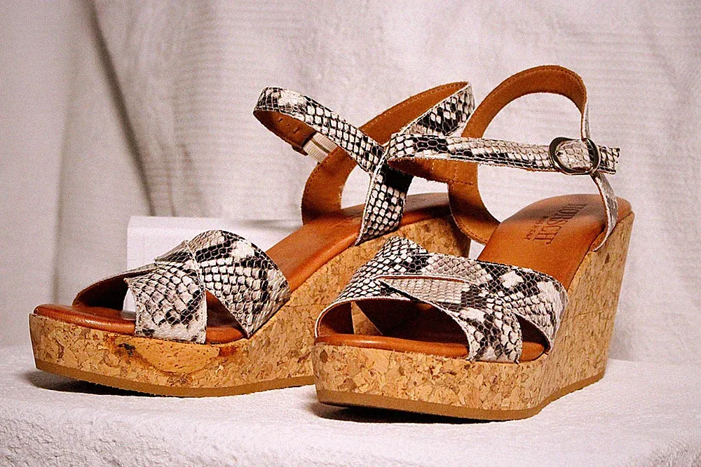 Keilsandalen Wedges mit 10cm High-Heel Absatz, Echtleder EU 43 Made in Italy TOP